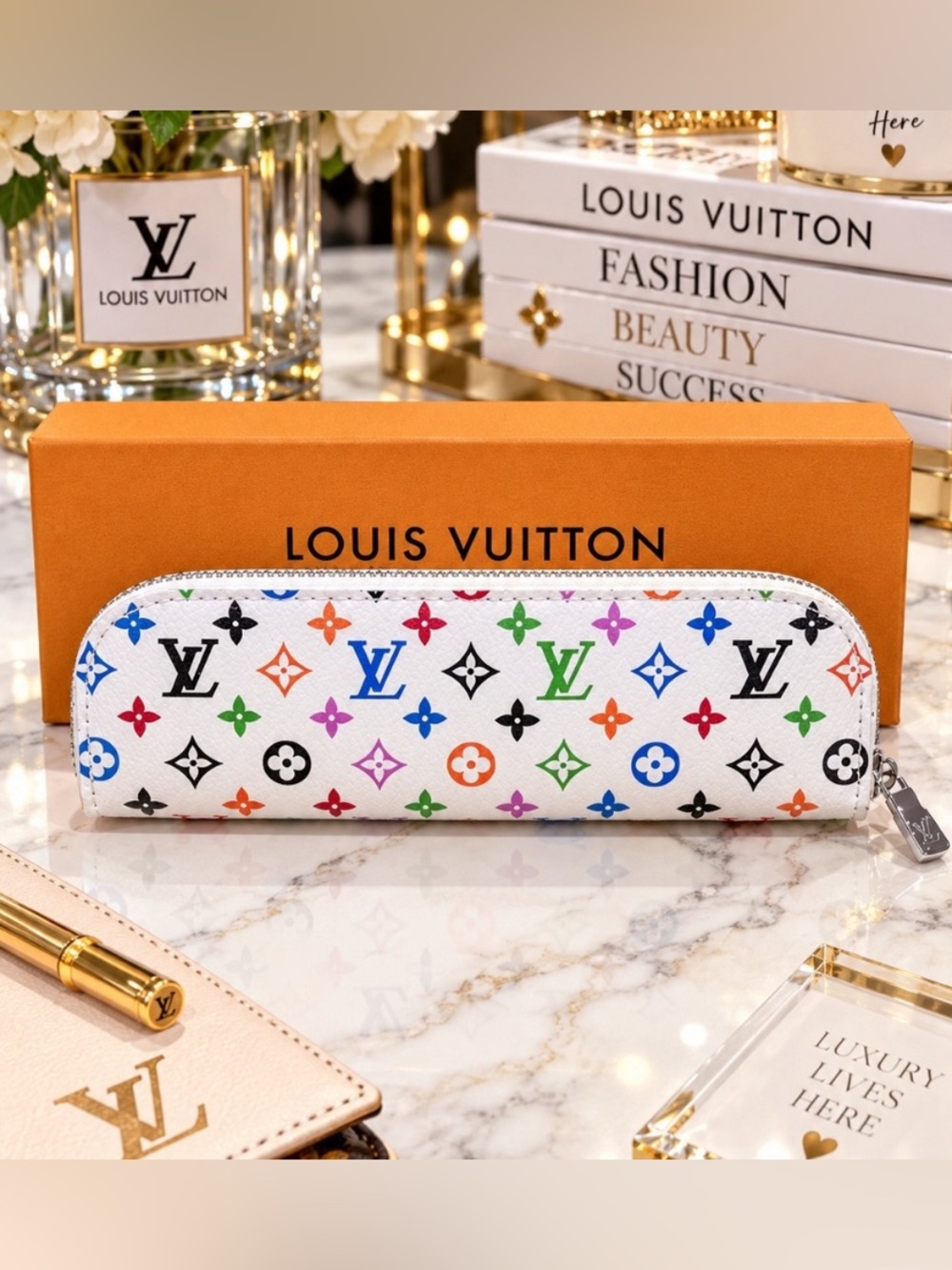 Unbranded White Monogram Fashion Pen Case